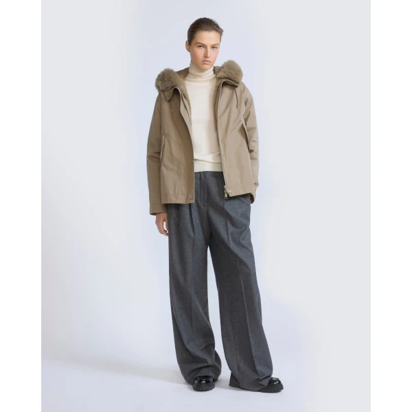 Yves Salomon Short Cotton Parka with Fox and Rabbit Fur in Beige | Jackets | Luxury Shoes 