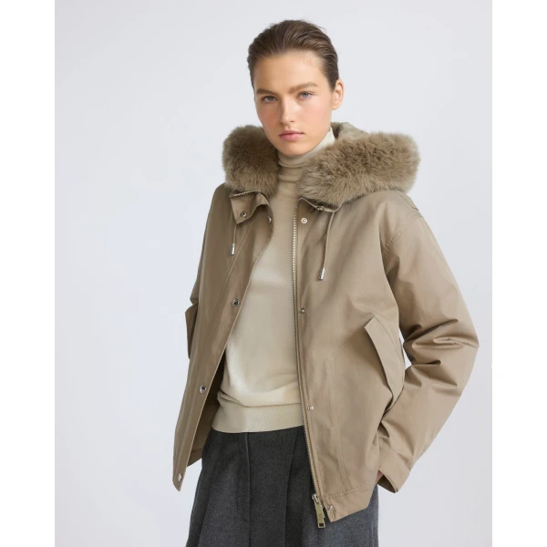 Yves Salomon Short Cotton Parka with Fox and Rabbit Fur in Beige | Jackets | Luxury Shoes 