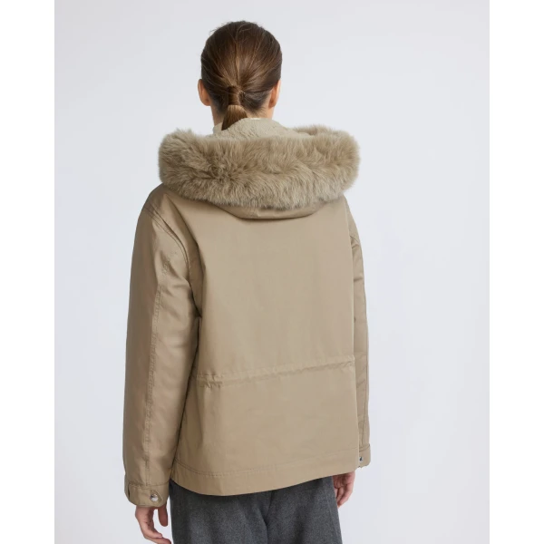 Yves Salomon Short Cotton Parka with Fox and Rabbit Fur in Beige | Jackets | Luxury Shoes 