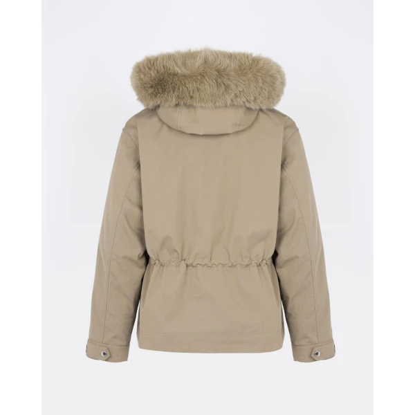 Yves Salomon Short Cotton Parka with Fox and Rabbit Fur in Beige | Jackets | Luxury Shoes 