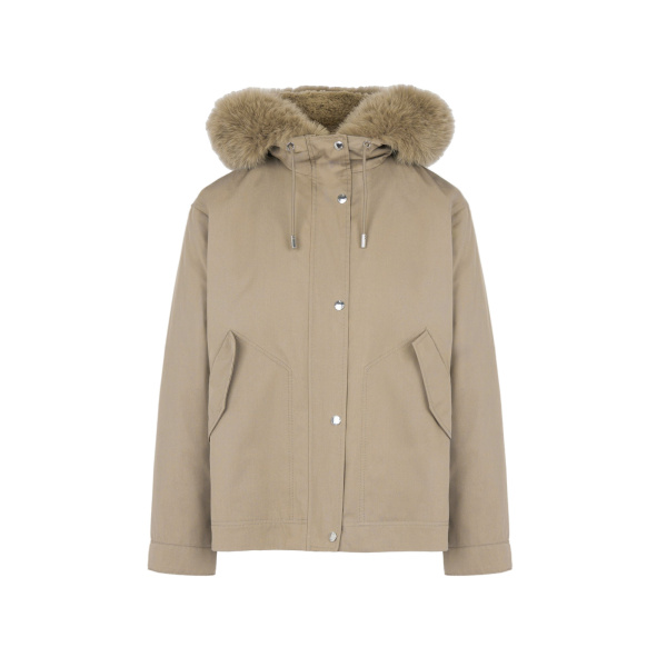 Yves Salomon Short Cotton Parka with Fox and Rabbit Fur in Beige | Women | Luxury Shoes 