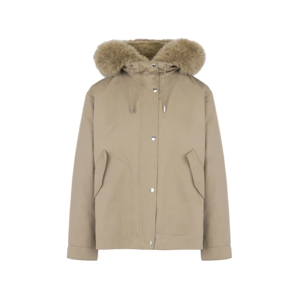 Yves Salomon Short Cotton Parka with Fox and Rabbit Fur in Beige | Women | Luxury Shoes 