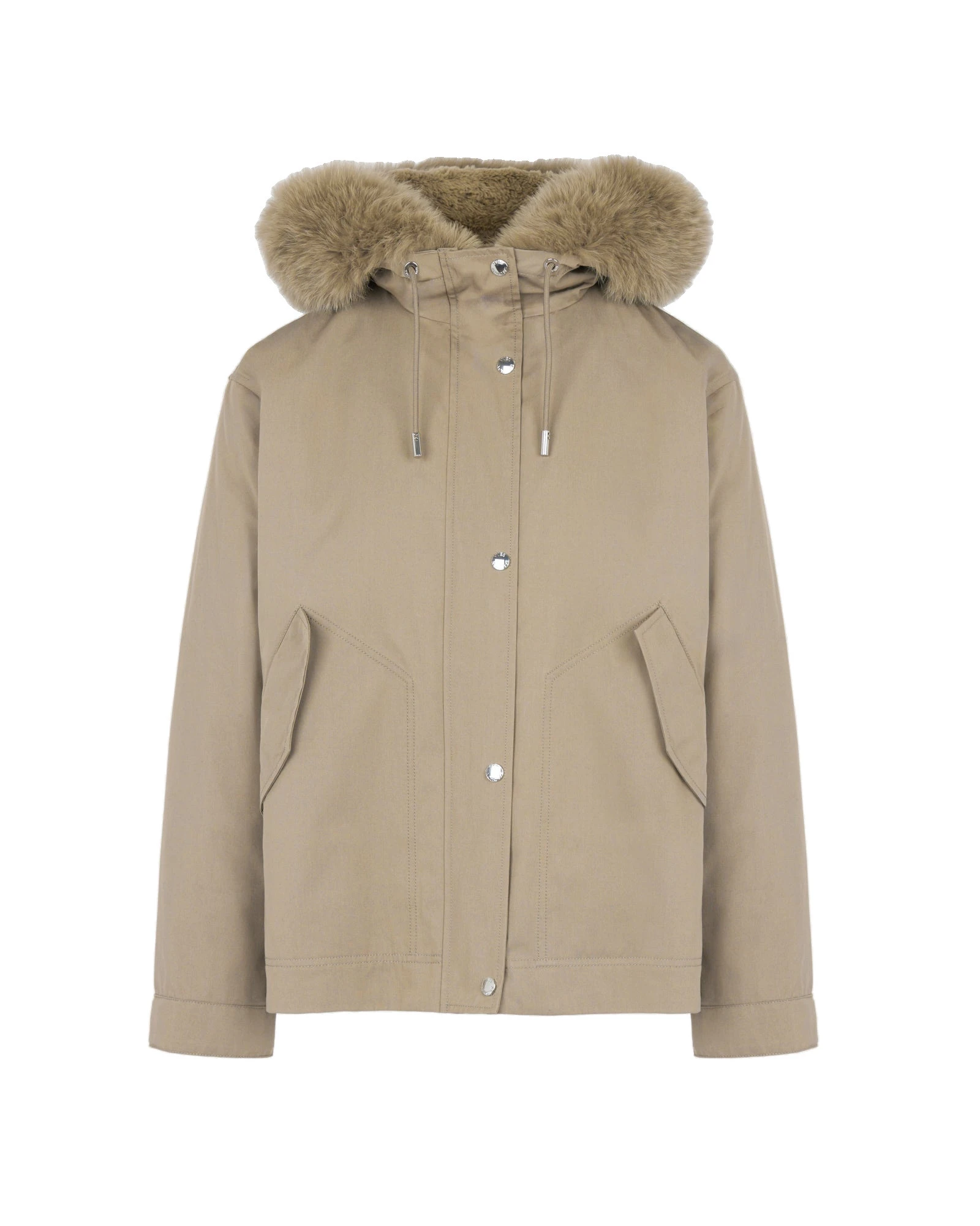 Yves Salomon Short Cotton Parka with Fox and Rabbit Fur in Beige Yves Salomon Short Cotton Parka with Fox and Rabbit Fur in Beige | Women | Luxury Shoes