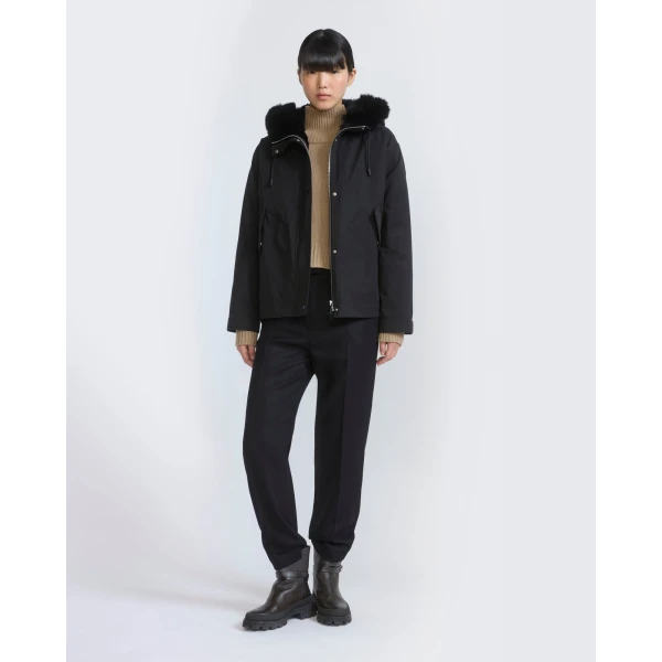 Yves Salomon Short Cotton Parka with Fox and Rabbit Fur in Black | Jackets | Luxury Shoes 