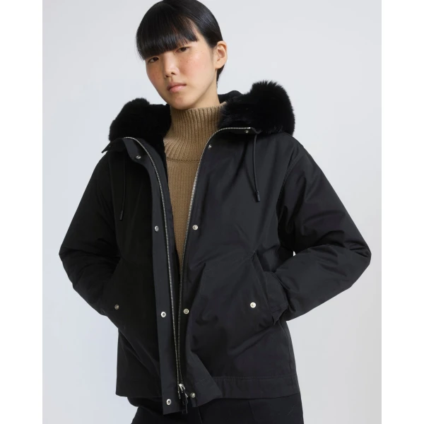 Yves Salomon Short Cotton Parka with Fox and Rabbit Fur in Black | Jackets | Luxury Shoes 