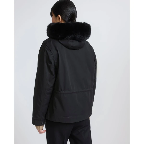 Yves Salomon Short Cotton Parka with Fox and Rabbit Fur in Black | Jackets | Luxury Shoes 