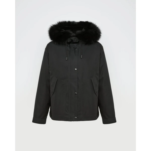 Yves Salomon Short Cotton Parka with Fox and Rabbit Fur in Black | Jackets | Luxury Shoes 