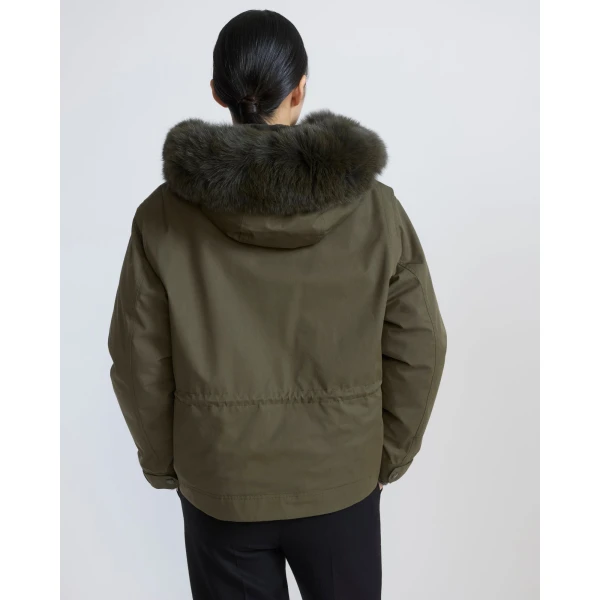 Yves Salomon Short Cotton Parka with Fox and Rabbit Fur in Dark Khaki | Jackets | Luxury Shoes 