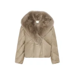 Yves Salomon Short Double-Breasted Flannel Down Jacket with Fox Fur Collar in Beige | Jackets | Luxury Shoes 