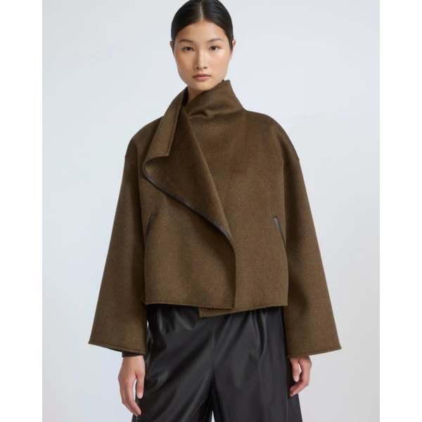 Yves Salomon Short Double-Sided Cashmere Wool Jacket with Lambskin Leather in Brown | Jackets | Luxury Shoes 