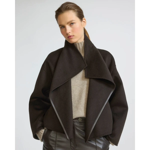 Yves Salomon Short Double-Sided Cashmere Wool Jacket with Lambskin Leather in Brown | Jackets | Luxury Shoes 