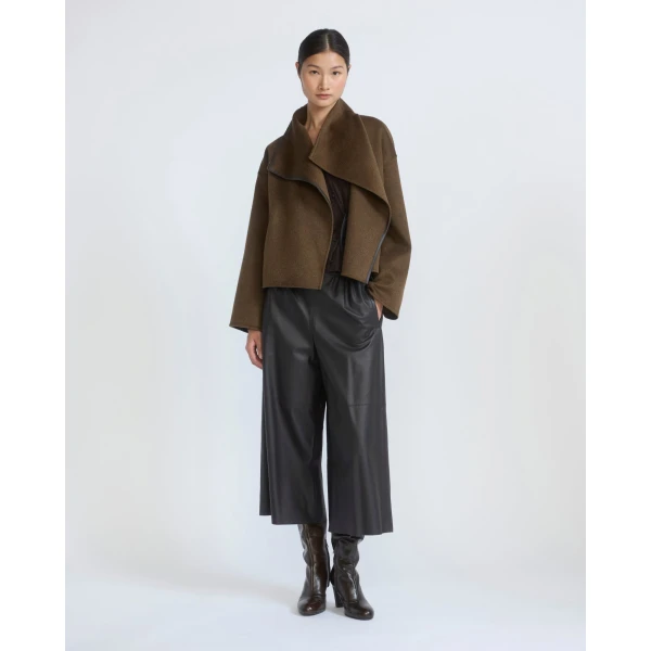Yves Salomon Short Double-Sided Cashmere Wool Jacket with Lambskin Leather in Brown | Jackets | Luxury Shoes 