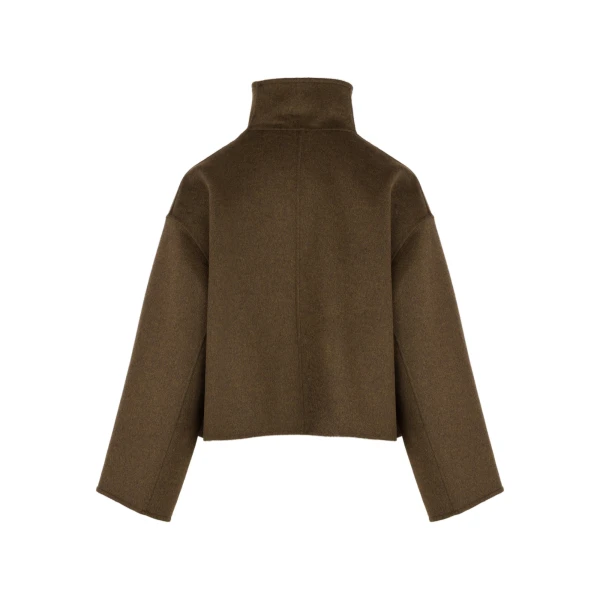 Short Double-Sided Cashmere Wool Jacket with Lambskin Leather in Brown
