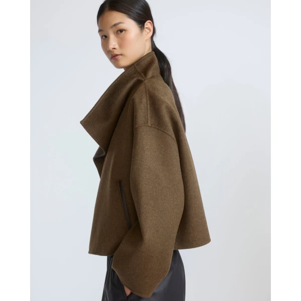 Yves Salomon Short Double-Sided Cashmere Wool Jacket with Lambskin Leather in Brown | Jackets | Luxury Shoes 