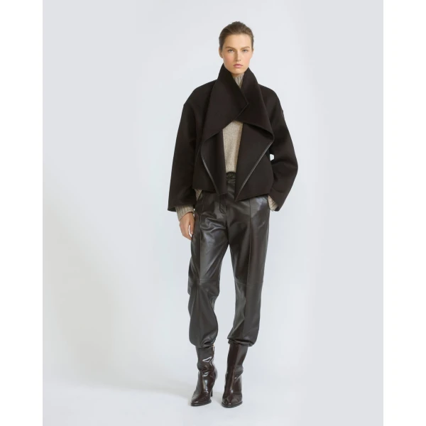 Yves Salomon Short Double-Sided Cashmere Wool Jacket with Lambskin Leather in Brown | Jackets | Luxury Shoes 