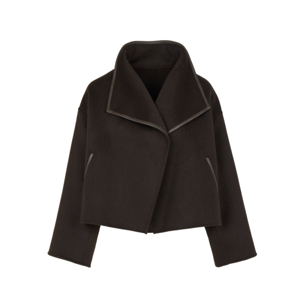 Yves Salomon Short Double-Sided Cashmere Wool Jacket with Lambskin Leather in Brown | Jackets | Luxury Shoes 