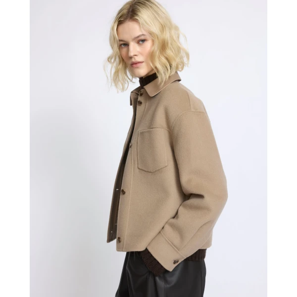 Yves Salomon Short Double-Sided Cashmere Wool Shirt in Beige | Jackets | Luxury Shoes 