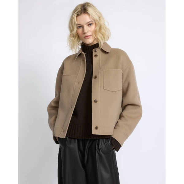 Yves Salomon Short Double-Sided Cashmere Wool Shirt in Beige | Jackets | Luxury Shoes 
