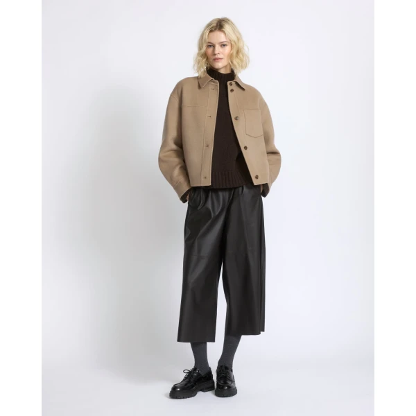Yves Salomon Short Double-Sided Cashmere Wool Shirt in Beige | Jackets | Luxury Shoes 