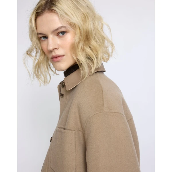 Yves Salomon Short Double-Sided Cashmere Wool Shirt in Beige | Jackets | Luxury Shoes 