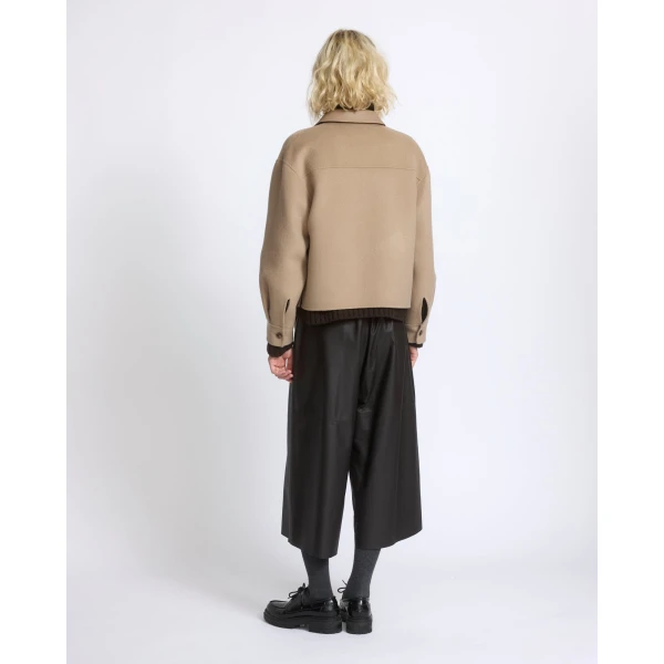 Yves Salomon Short Double-Sided Cashmere Wool Shirt in Beige | Jackets | Luxury Shoes 