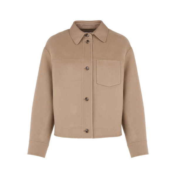 Yves Salomon Short Double-Sided Cashmere Wool Shirt in Beige | Jackets | Luxury Shoes 
