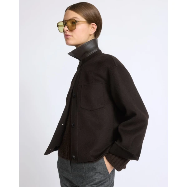 Yves Salomon Short Double-Sided Cashmere Wool Shirt in Brown | Jackets | Luxury Shoes 