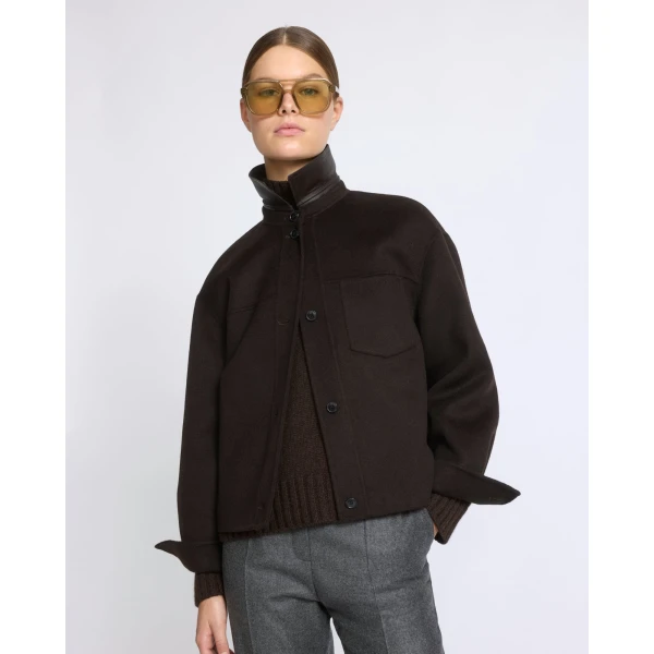 Yves Salomon Short Double-Sided Cashmere Wool Shirt in Brown | Jackets | Luxury Shoes 