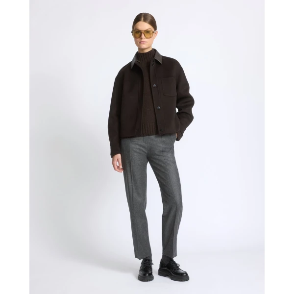 Yves Salomon Short Double-Sided Cashmere Wool Shirt in Brown | Jackets | Luxury Shoes 