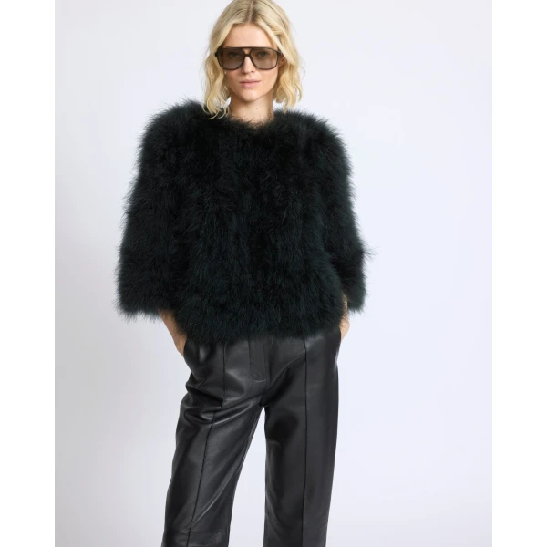 Yves Salomon Short Feather Jacket in Dark Teal | Jackets | Luxury Shoes 