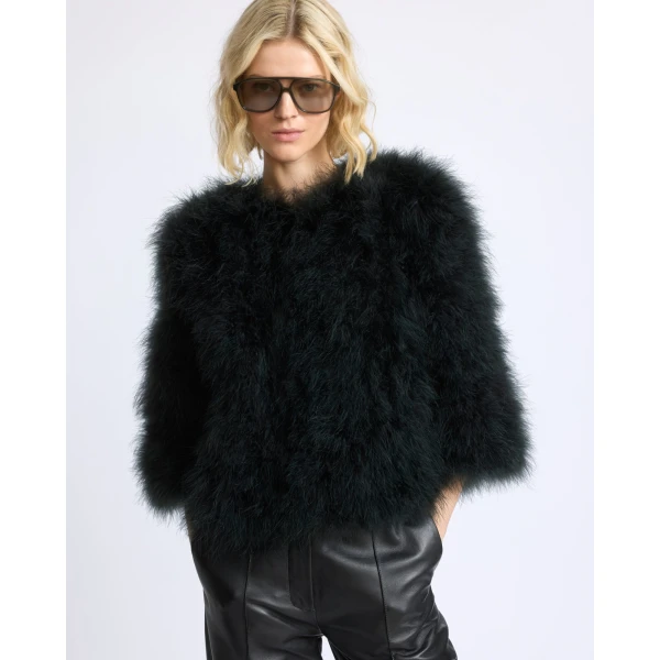Yves Salomon Short Feather Jacket in Dark Teal | Jackets | Luxury Shoes 