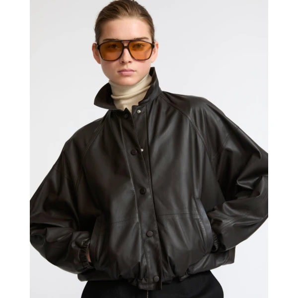 Yves Salomon Short Fine Lambskin Leather Jacket in Brown | Leather Jackets | Luxury Shoes 