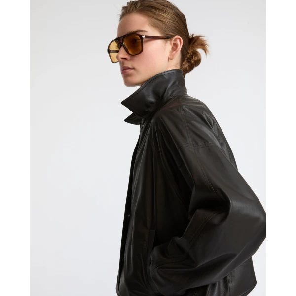Yves Salomon Short Fine Lambskin Leather Jacket in Brown | Leather Jackets | Luxury Shoes 