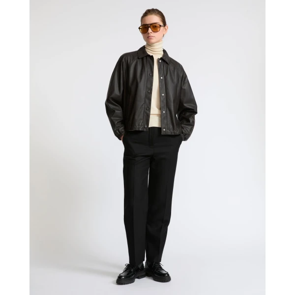Yves Salomon Short Fine Lambskin Leather Jacket in Brown | Leather Jackets | Luxury Shoes 