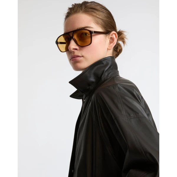 Yves Salomon Short Fine Lambskin Leather Jacket in Brown | Leather Jackets | Luxury Shoes 