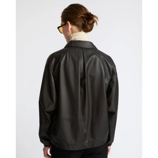 Yves Salomon Short Fine Lambskin Leather Jacket in Brown | Leather Jackets | Luxury Shoes 