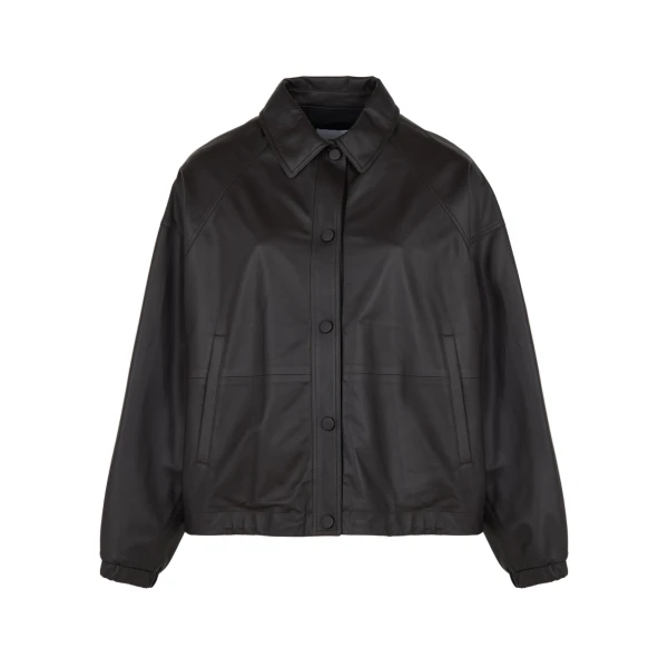 Short Fine Lambskin Leather Jacket in Brown