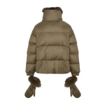 Yves Salomon Short Flannel Down Jacket with Detachable Fox Fur Collar and Mittens in Brown | Women | Luxury Shoes 