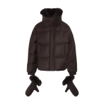 Yves Salomon Short Flannel Down Jacket with Detachable Fox Fur Collar and Mittens in Brown | Women | Luxury Shoes 