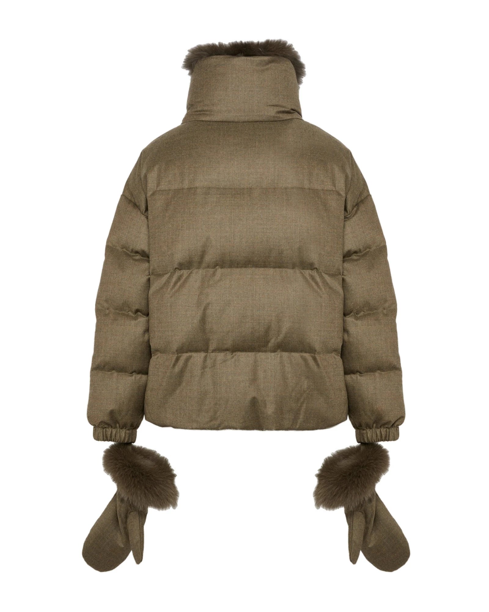 Yves Salomon Short Flannel Down Jacket with Detachable Fox Fur Collar and Mittens in Brown Yves Salomon Short Flannel Down Jacket with Detachable Fox Fur Collar and Mittens in Brown | Women | Luxury Shoes