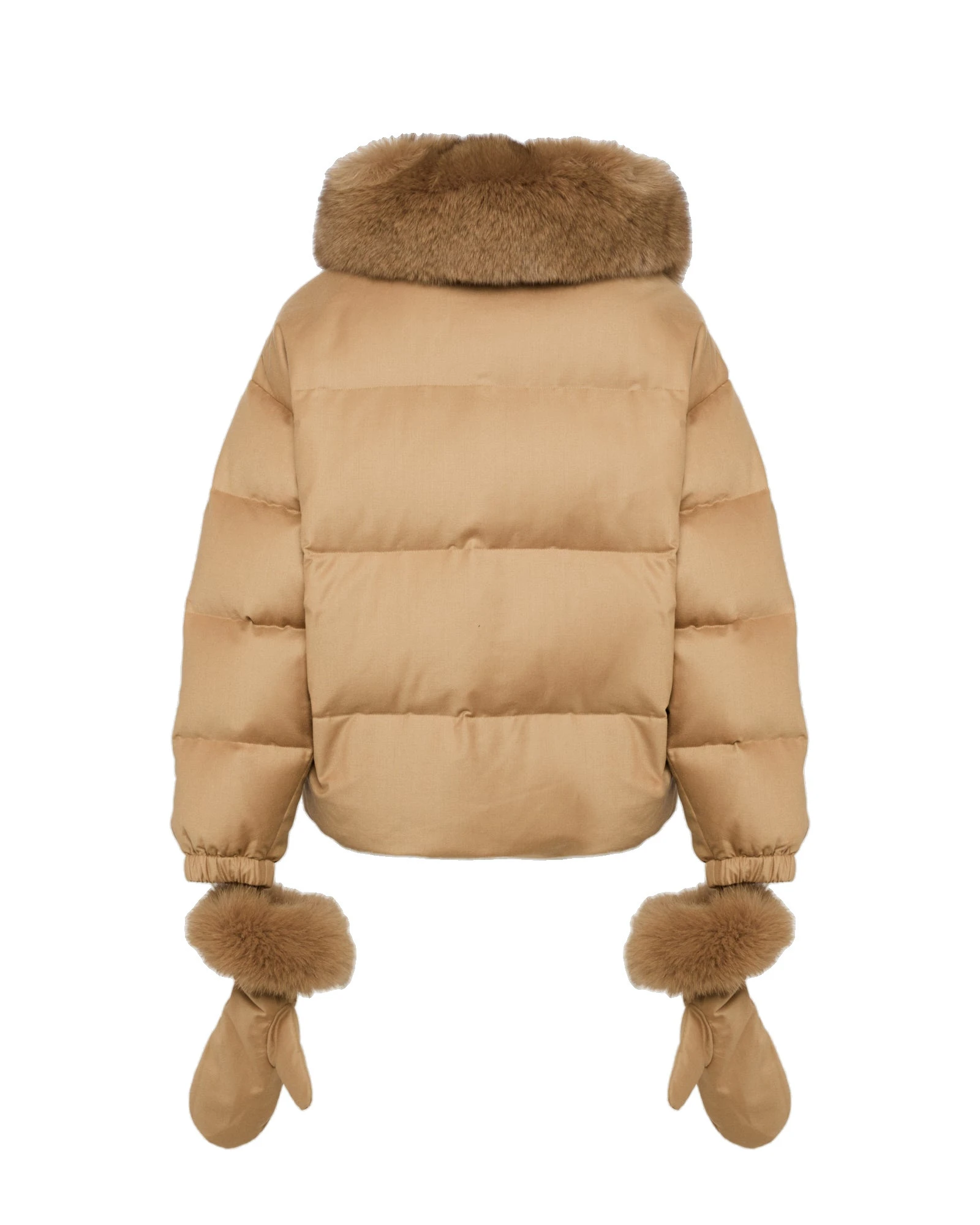 Yves Salomon Short Flannel Down Jacket with Detachable Fox Fur Collar and Mittens in Camel Yves Salomon Short Flannel Down Jacket with Detachable Fox Fur Collar and Mittens in Camel | Women | Luxury Shoes