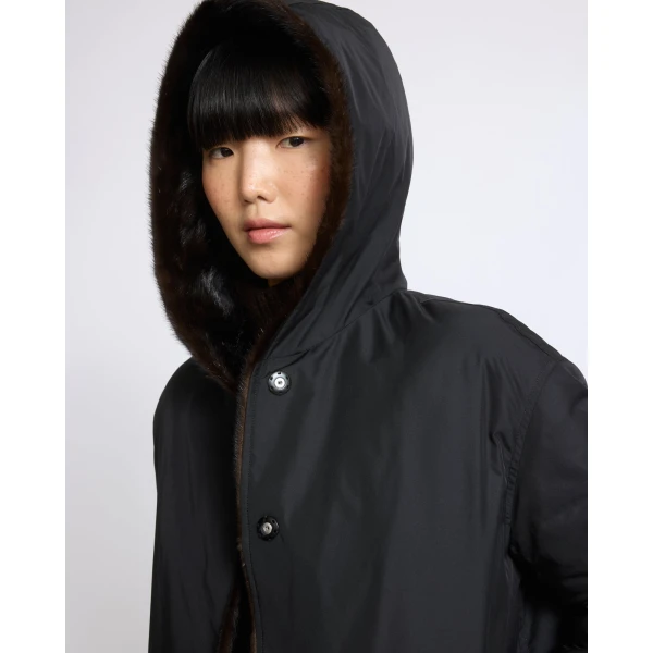 Yves Salomon Short Hooded Down Jacket with Mink Fur Lining in Black | Jackets | Luxury Shoes 