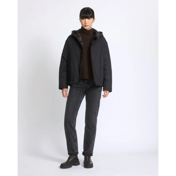 Yves Salomon Short Hooded Down Jacket with Mink Fur Lining in Black | Jackets | Luxury Shoes 
