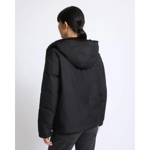 Yves Salomon Short Hooded Down Jacket with Mink Fur Lining in Black | Jackets | Luxury Shoes 
