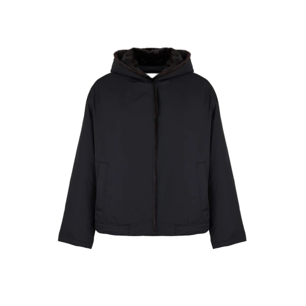 Yves Salomon Short Hooded Down Jacket with Mink Fur Lining in Black | Jackets | Luxury Shoes 