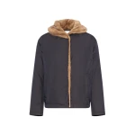 Yves Salomon Short Hooded Down Jacket with Mink Fur Lining in Blue and Beige | Jackets | Luxury Shoes 