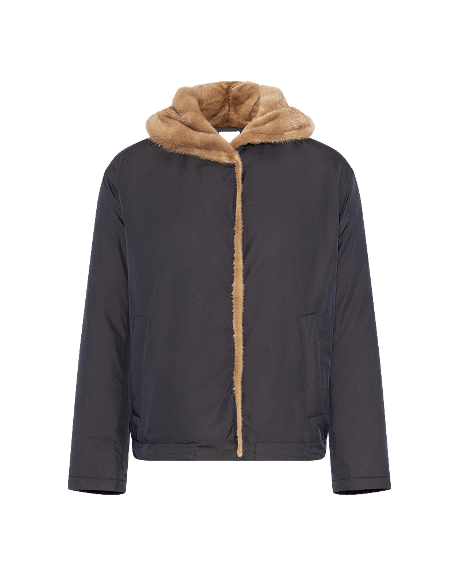 Yves Salomon Short Hooded Down Jacket with Mink Fur Lining in Blue and Beige Yves Salomon Short Hooded Down Jacket with Mink Fur Lining in Blue and Beige | Jackets | Luxury Shoes