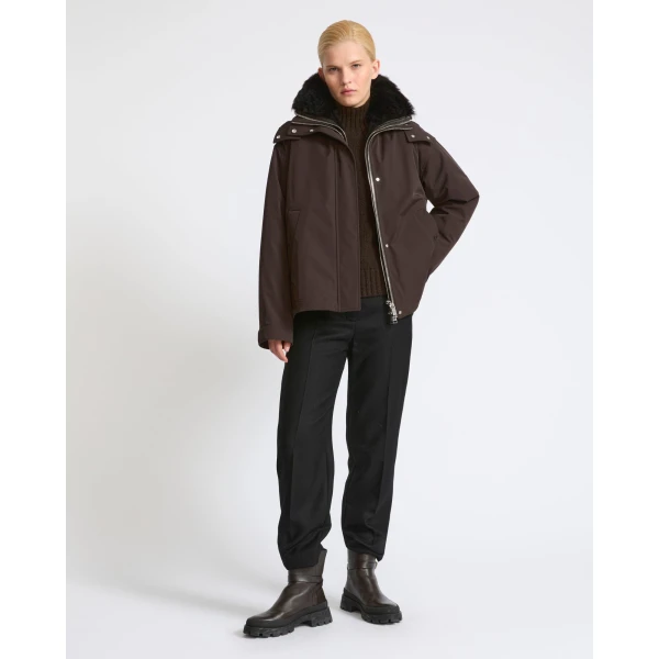 Yves Salomon Short Hooded Waterproof Parka with Lambskin Shearling in Dark Brown | Jackets | Luxury Shoes 