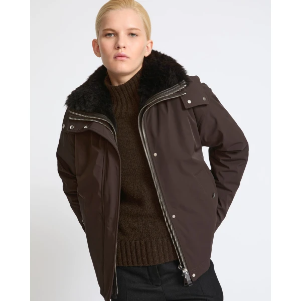 Yves Salomon Short Hooded Waterproof Parka with Lambskin Shearling in Dark Brown | Jackets | Luxury Shoes 