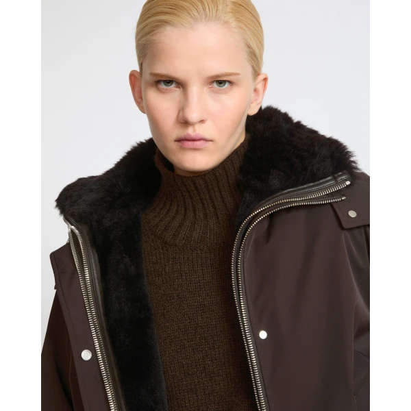 Yves Salomon Short Hooded Waterproof Parka with Lambskin Shearling in Dark Brown | Jackets | Luxury Shoes 